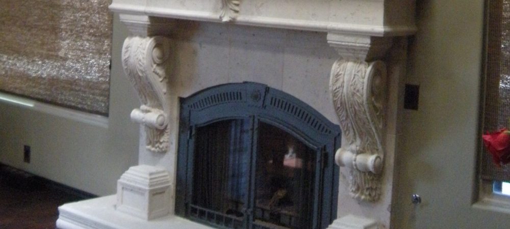 Project: Anthony Kelly | Fireplace with Integrated Wall Design | Mesa Precast Products: Graziella Corbel - M3212 Architectural Trim - Modular Column