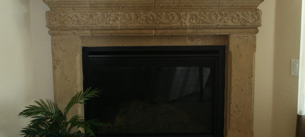 Custom Designed Fireplace with Hearth, Mantle, Architectural Trim | Mesa Precast Products: Canterbury Corbel - Egg and Dart Trim | Architectural Precast Concrete