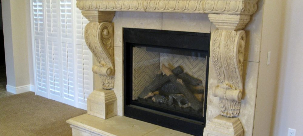 Fireplace | Canterbury Corbel | Egg and Dart Trim | Hearth, Mantle | precast concrete