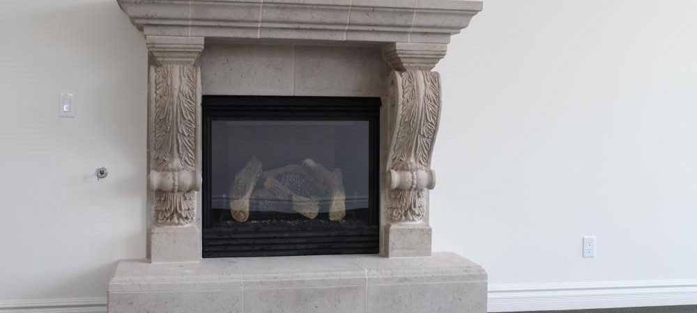 Fireplace with Graziella Corbel Legs | Travertine Finish