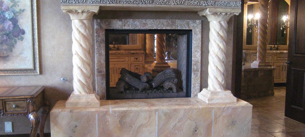 Fireplace with Faux Finish - Mesa Precast Ornamental Products - Twist Column - Floral Architectural Trim