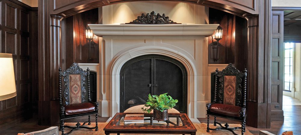 Ornate Fireplace Design using Custom Architectural Cast Stone Panels - Dallas Country Club