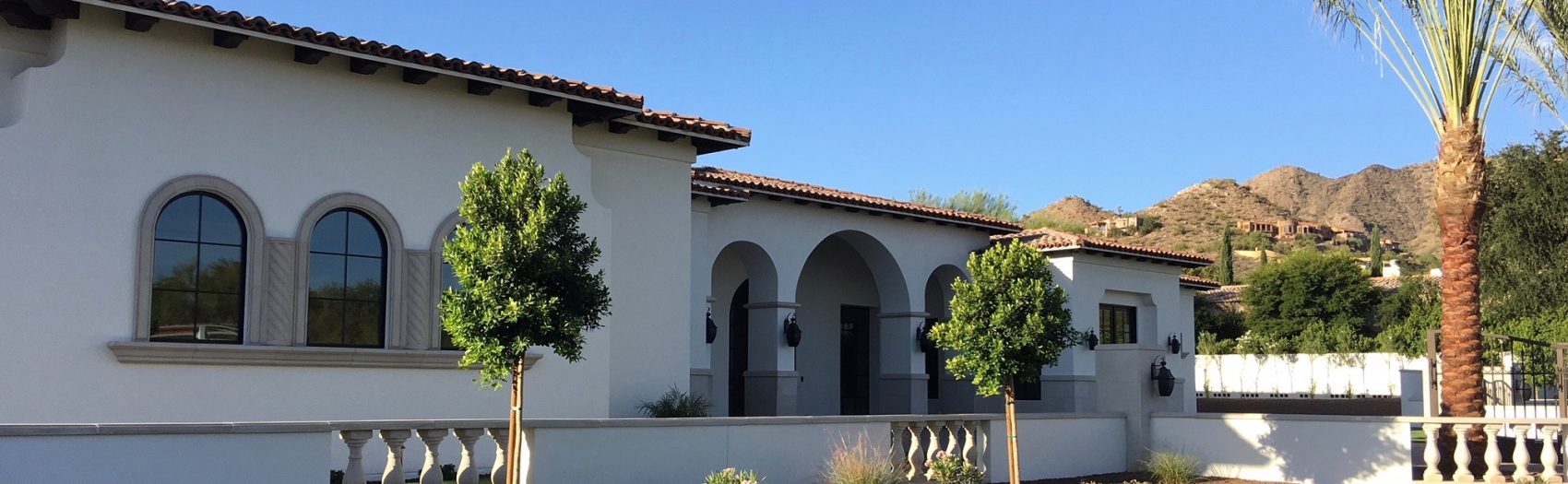 Landscape, Hardscape Design using Balustrade Systesm, Wall Coping Combine with Windows Surrounds, Entry Way Trim for Unifying Design Accent