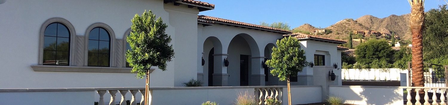 Matching Stone Panels Color on Window Surrounds, Entry way Architectural Trim, Wall Coping, Balustrade System Design
