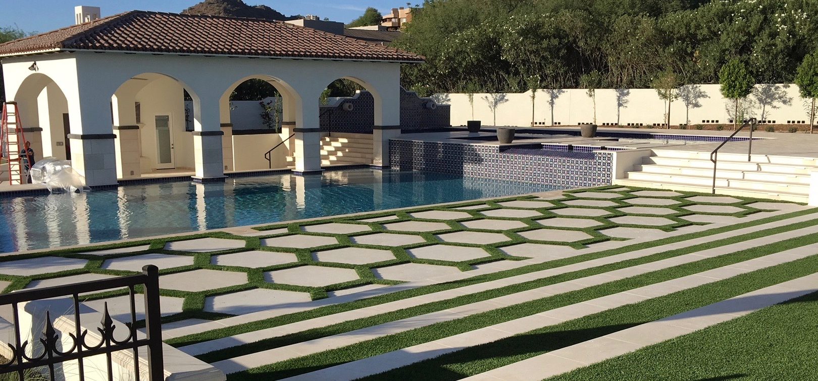 Pavers, Pool Coping, Custom Dark Color Design Accent using Manufactured Stone Panels Pavers, Pool Coping, Custom Dark Color Design Accent using Manufactured Stone Panels
