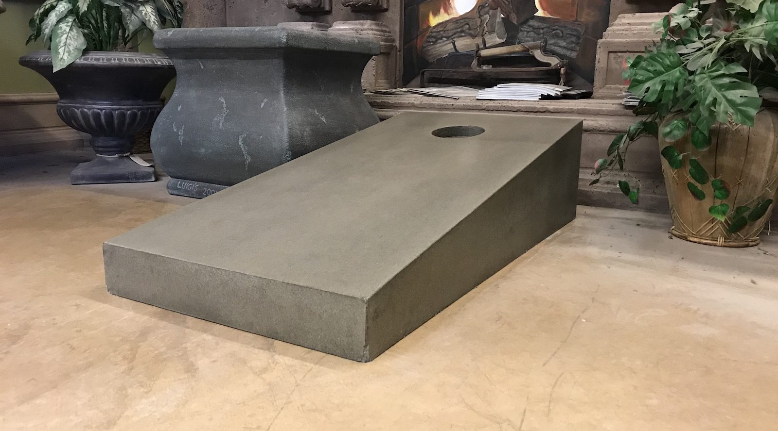 Custom manufactured cornhole in stock at Mesa Precast showroom Custom manufactured cornhole in stock at Mesa Precast showroom
